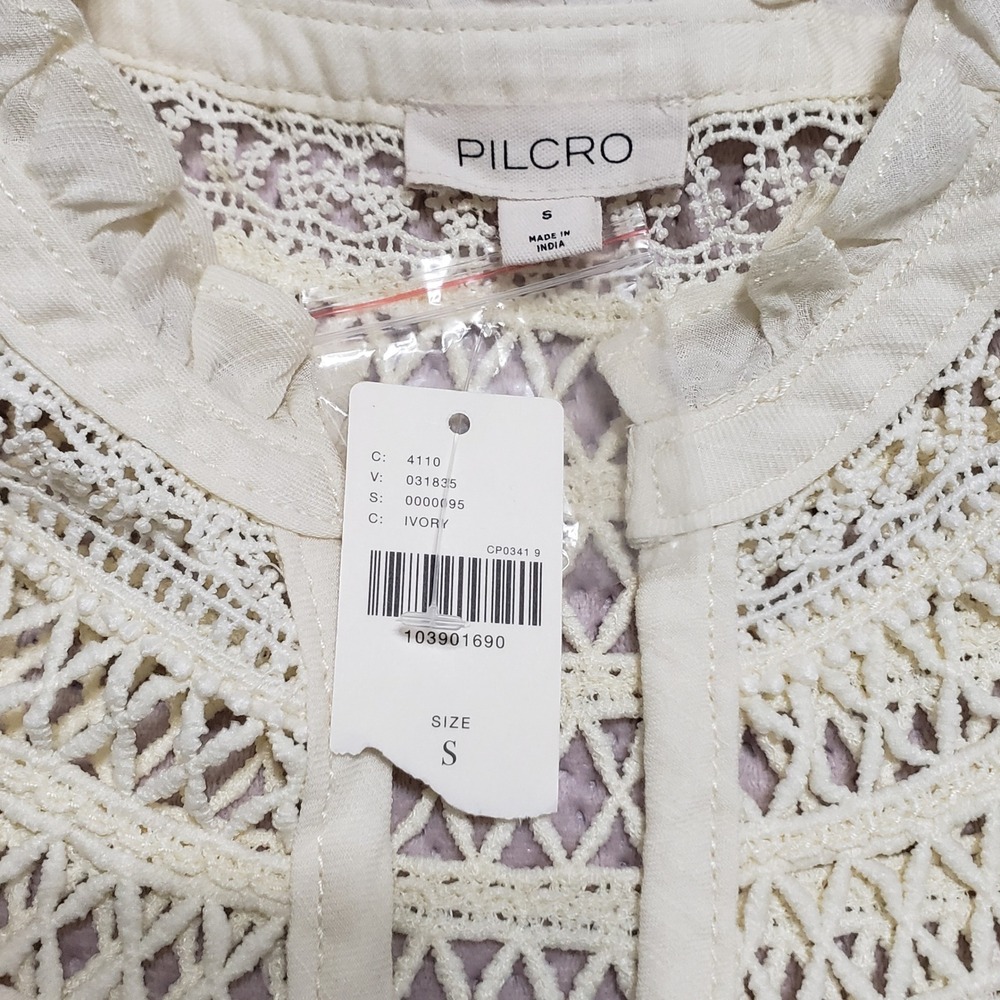 NWT Pilcro Anthropologie Ivory Lace Yoke Peasant Blouse OB2353185 Small - Picture 6 of 12